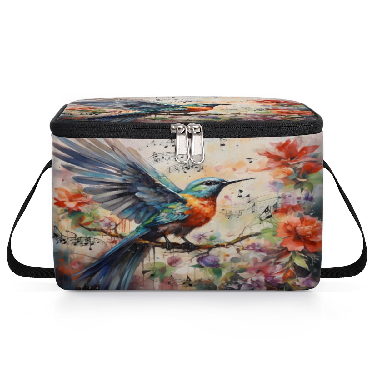 GzLeyigou Humming Bird Lunch Bags for Women Men 9 Cans, Hot & Cold Food Delivery Bag Insulated Grocery Bag Insulated Lunch Box Tropical Flowers Cooler Bag for Office Work Picnic Beach