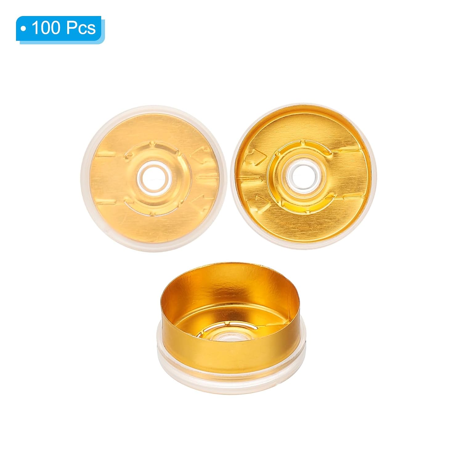 PATIKIL 20mm Flip Off Caps, 100 Pcs Flip Off Caps Flip Off Seals Flip Off Vial Seals Plastic Aluminum Caps Cover for Glass Vial Laboratory, Gold Tone