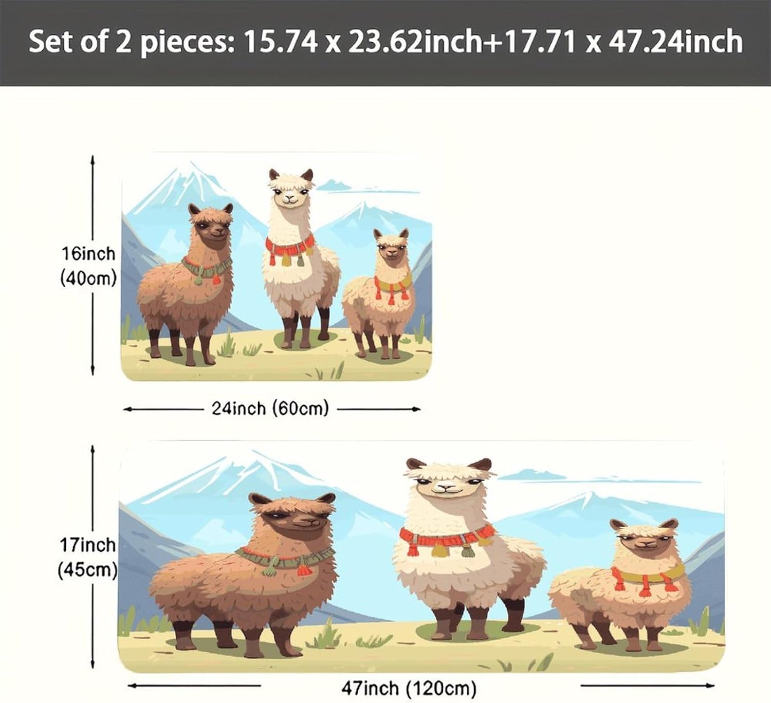 Llama and Alpaca Kitchen Mat Outdoor Rug Area Rug | Kitchen Rug for Washable Non-Slip Breathable for in Front of Sink for Standing for Kitchen,Hallway,and Laundry Decor