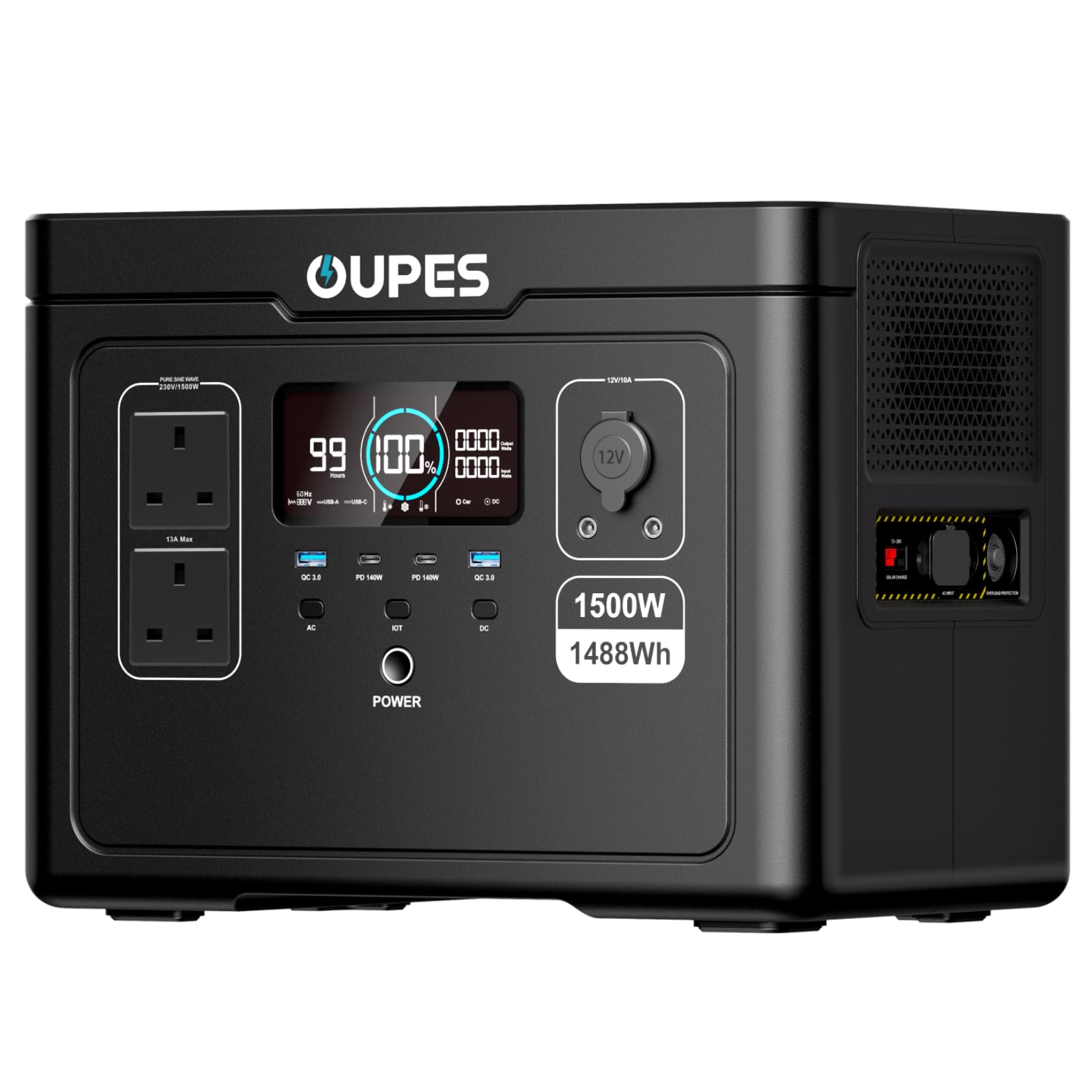 OUPES Exodus 1500 Portable Power Station, 1488Wh LiFePO4 Battery Solar Generator, 1500W(3600W Surge) AC Outlets, UPS, Dual 140W USB-C Outputs for Home Backup, Outdoor Camping, Off-grid, Power Outages