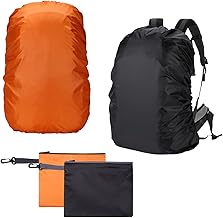 Lyivisk Lot de 2 housses de sac à dos imperméables (40-50 l) avec poche zippée – Protection contre la pluie pour sac à dos et cartable pour l'extérieur, les voyages, la randonnée (noir/orange)