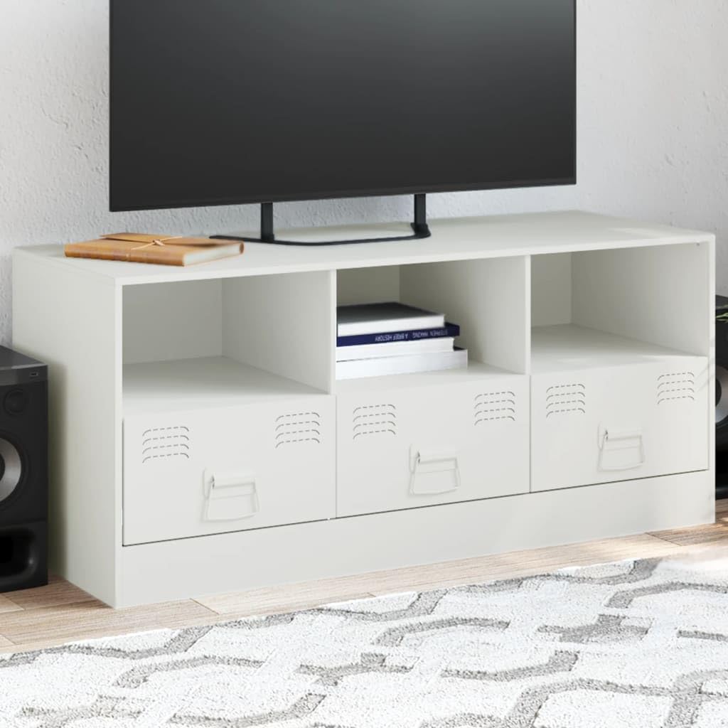 LAPOOH Biała stalowa szafka pod telewizor 99x39x44 cm, stół telewizyjny, szafka telewizyjna, szafka telewizyjna, stół telewizyjny, meble do salonu, stół do salonu TV - 841738