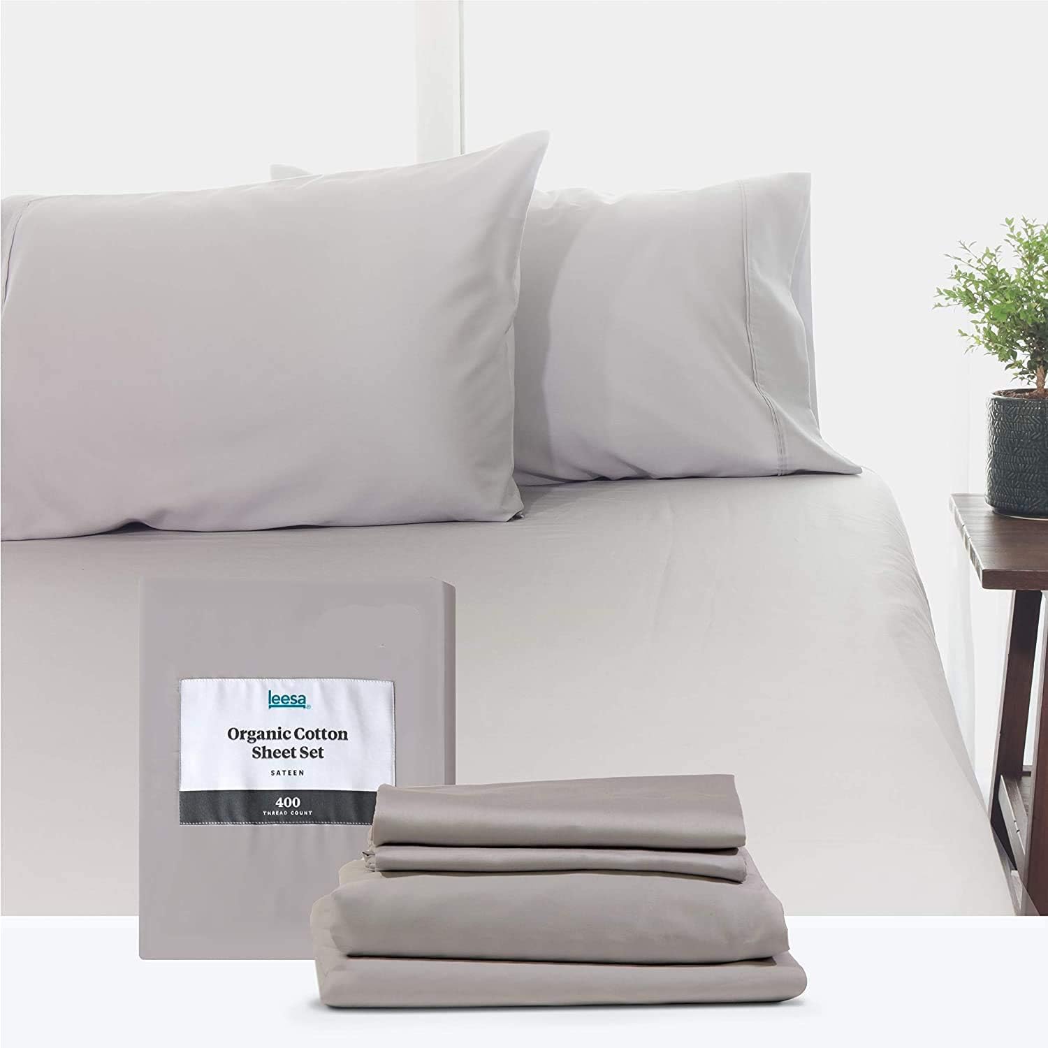 One-Day Sale: Up to 80% Off Queen Size Bed Sheets Set by Leesa, 100% Cotton Cooling Sateen, Includes Pillowcases and Fitted Sheets, with High Thread Count, Light Grey One-Day Sale: Up to 40% Off Queen Size Bed Sheets Set by Leesa, 100% Cotton Cooling Sateen, Includes Pillowcases and Fitted Sheets, with High Thread Count, Light Grey