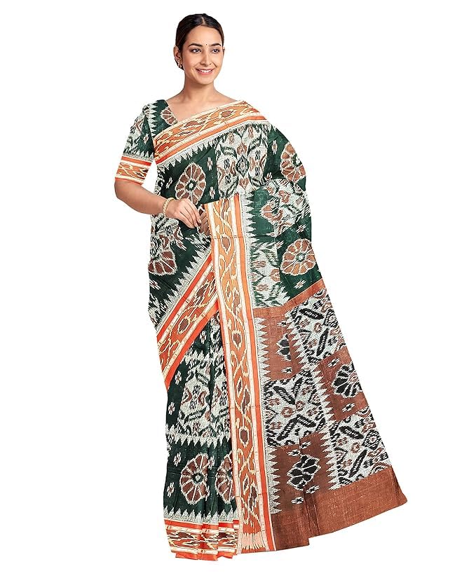 Image of Ikat Women's Cotton Saree, Handmade Pure Cotton Khandua Saree, Ikkat Orissa Traditional Handloom Saree without Blouse