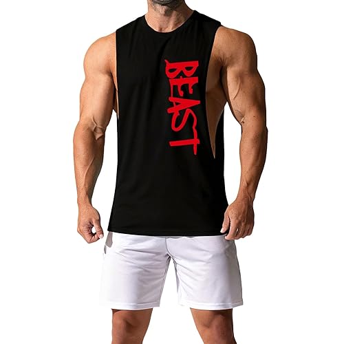 CUIFUTANG Men's Workout Tank Tops Gym Cut Off Muscle Tee Fitness Bodybuilding Sleeveless T-Shirt - Large - Black