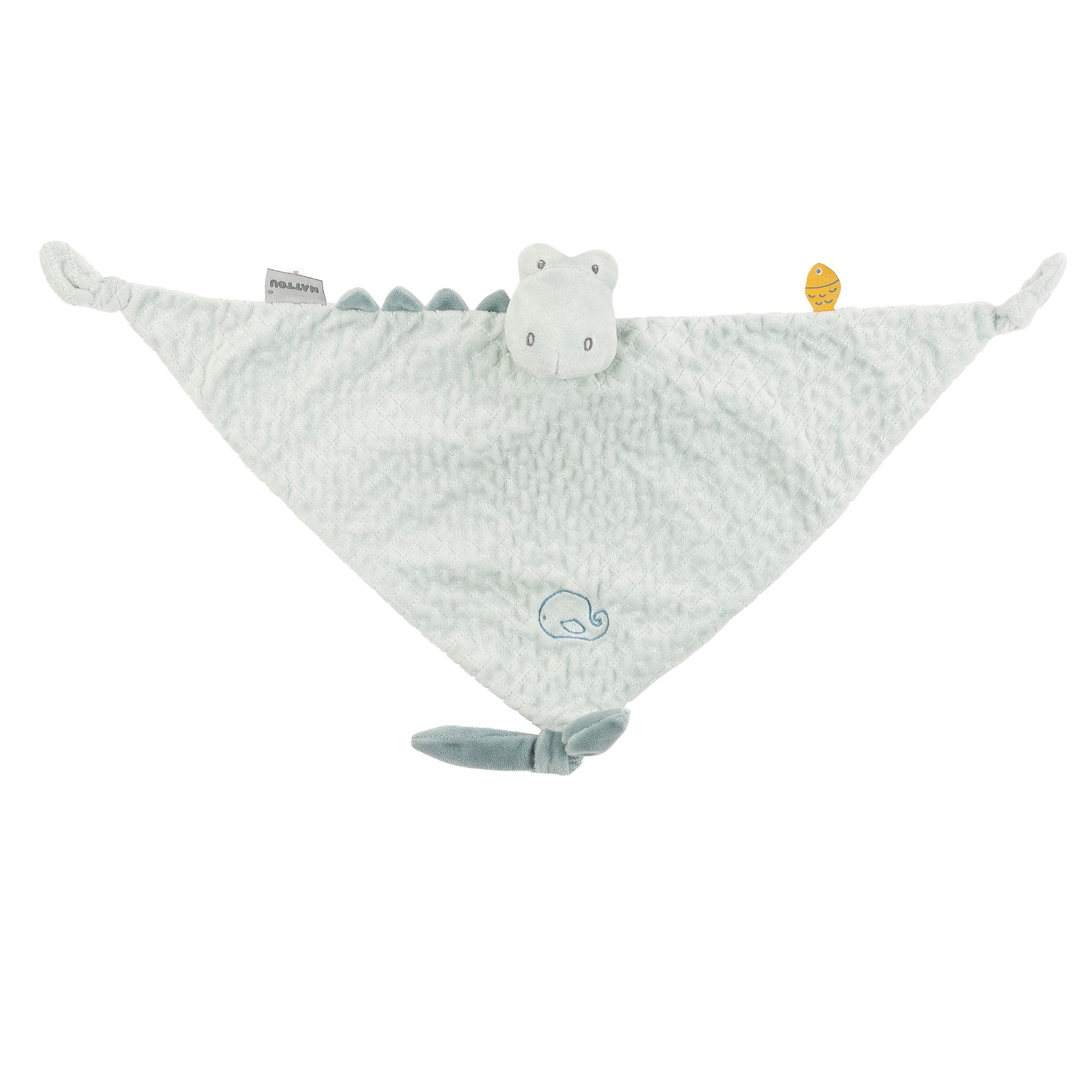 Nattou Large Polyester Cuddle Blanket - Crocodile Romeo - Approximately 65 x 40 cm - Romeo, Jules and Sally - Light Blue
