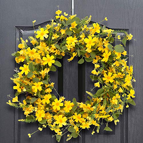 Decor Wreath，Yellow Daisy Wreath，22 Inches，Spring And Summer Wreath For Outdoor Or Home Decor Decoration Easter Wreath #TOP4