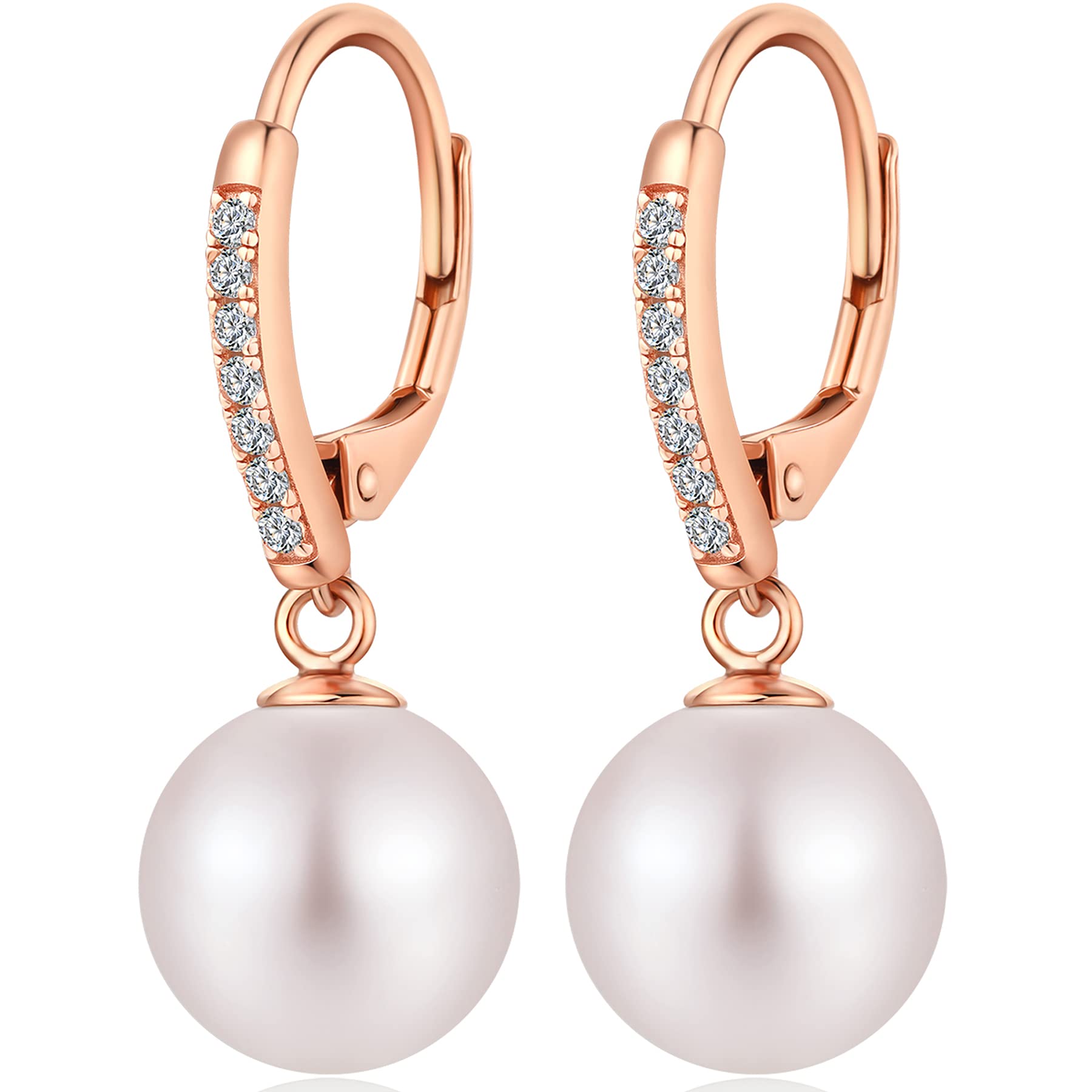 Miaofu Perlenohrringe 18K Weißgold Plattiert 925 Sterling Silber Perlen Ohrringe Hypoallergene Edler Schmuck für Damen Mehrere Farben und Größen