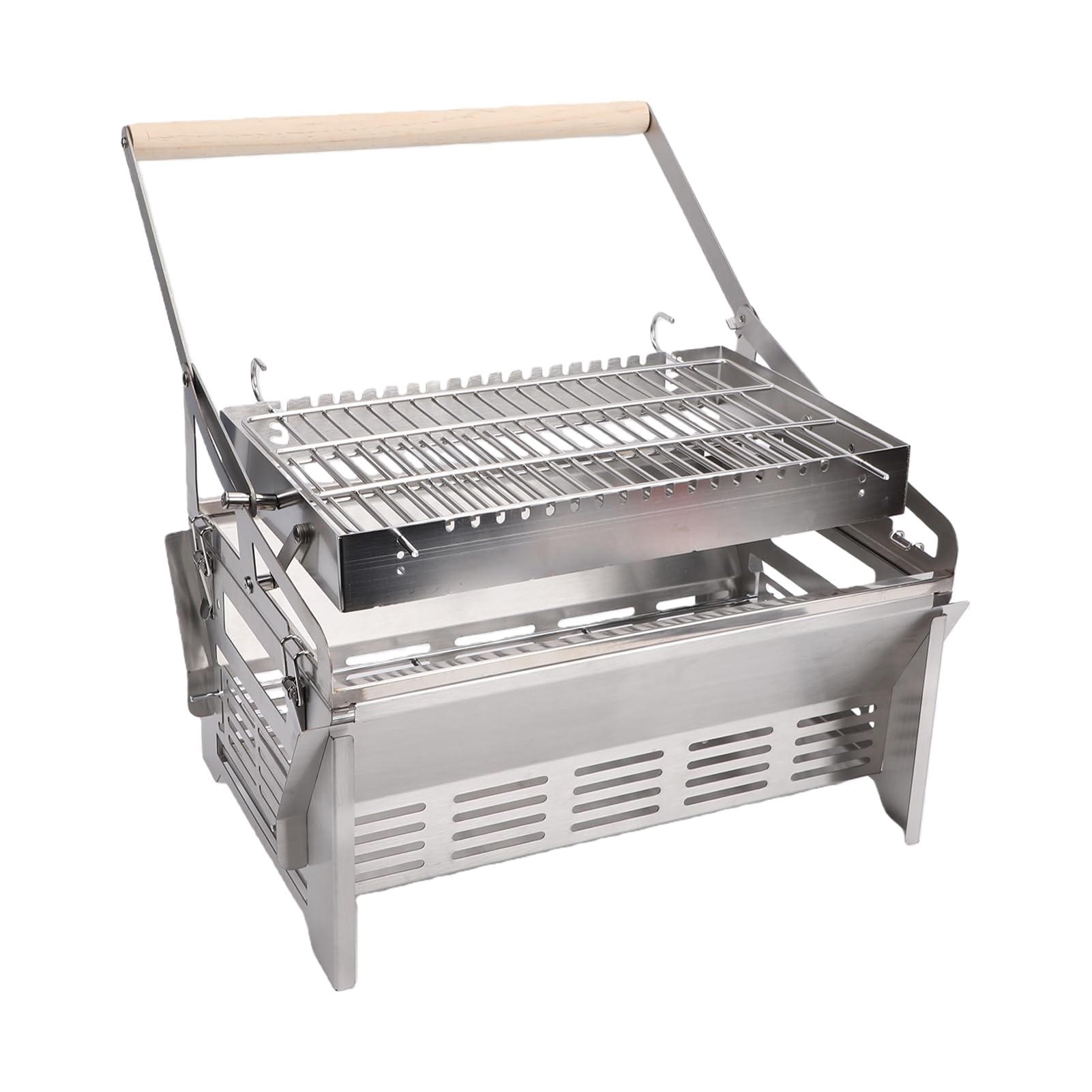 Fdit Obrotowy Grill, Odwracany Grill Węglowy ze Stali Nierdzewnej Przenośne Narzędzie do Grillowania na Piknik Kempingowy Yard Party Gotowanie na świeżym Powietrzu