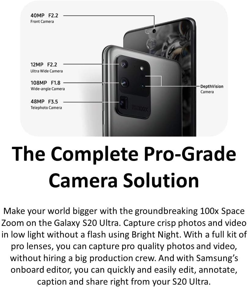 Samsung Galaxy S20 Ultra 5G, US Version, 128GB, Cosmic Gray - T-Mobile (Renewed)