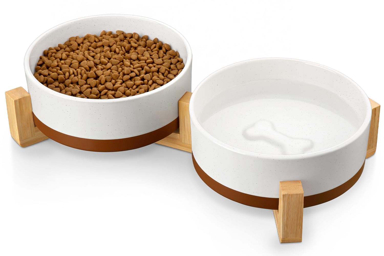 MALACASA Ceramic Dog Bowls Set with Wood Stand, 3.5 Cups Pet Bowls for Medium Dogs with Non-Slip Base, Large Puppies, Cats, Retrievers, ect.Pet Food & Water Basic Bowls Set, Weighted Glaze Matte.34 OZ