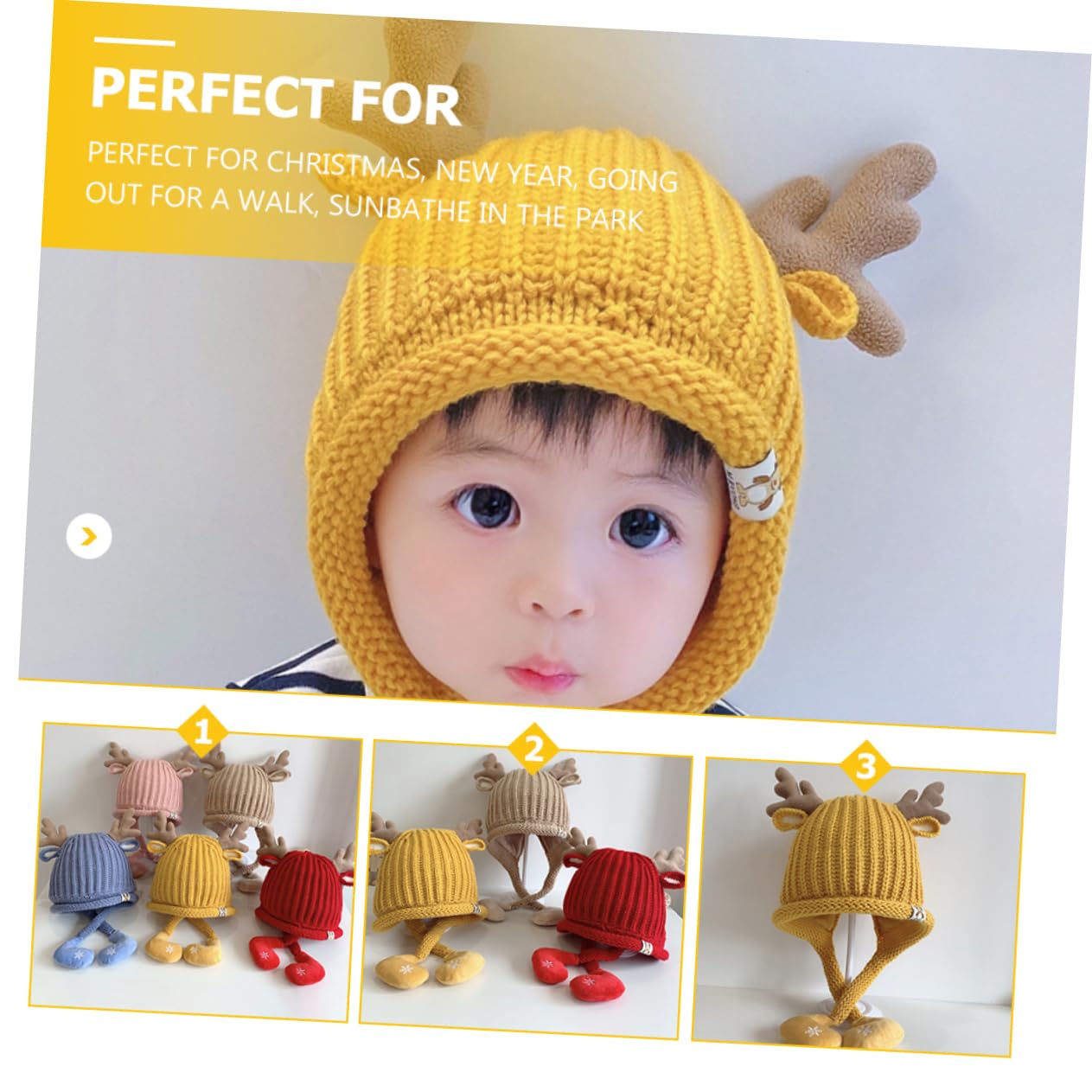 LIFKOME Sombrero Tejido Gorro Termico Gorro Bebe Gorro para bebé recién Nacido Beanie Orejeras de Bebe Sombrero de Fiesta de Navidad Gorros Tejidos Gorras de recién Nacido Acrílico Yellow