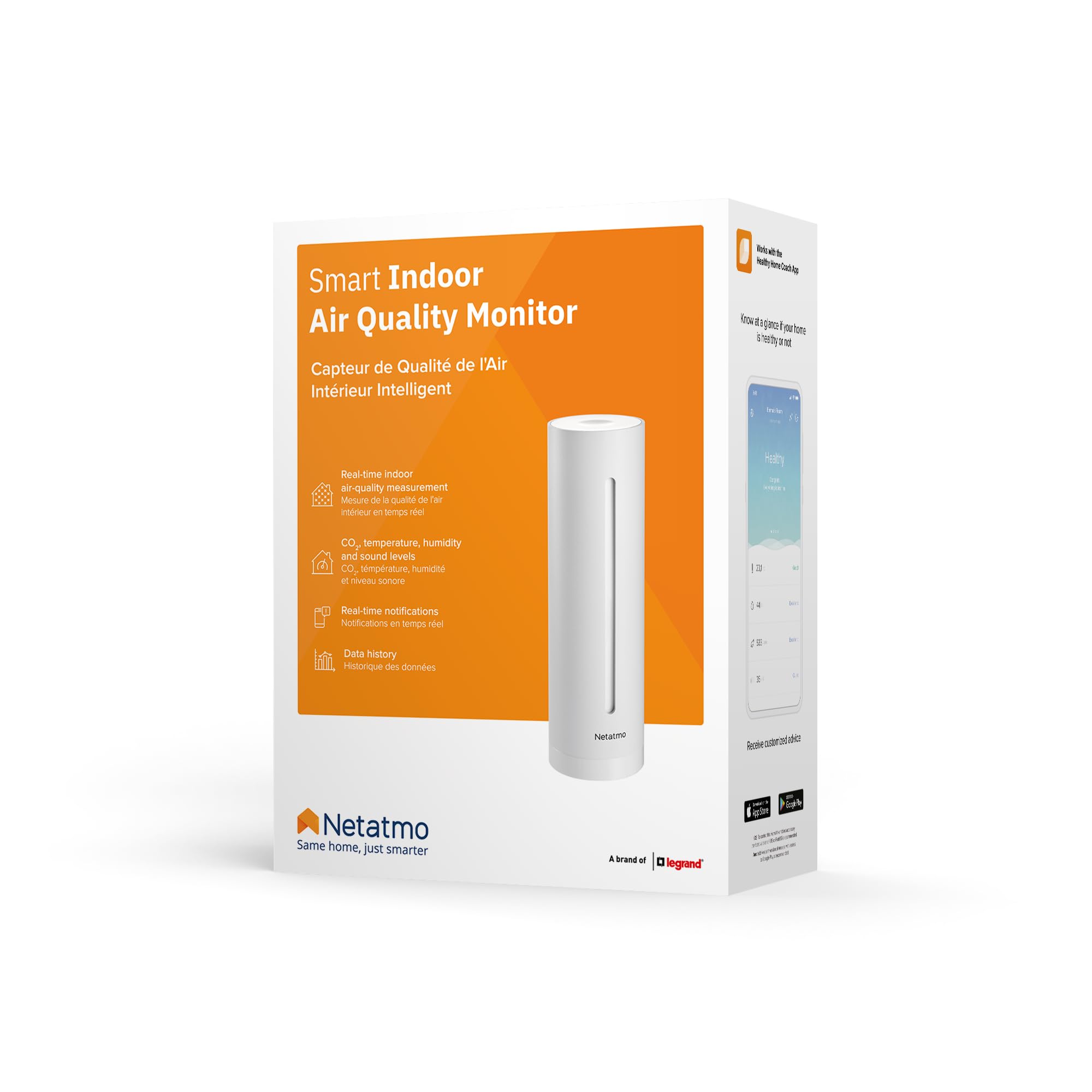 Netatmo Smarter Raumluftsensor CO2-Sensor Temperatur Luftfeuchtigkeit Geräusch Weiß NHC-EC
