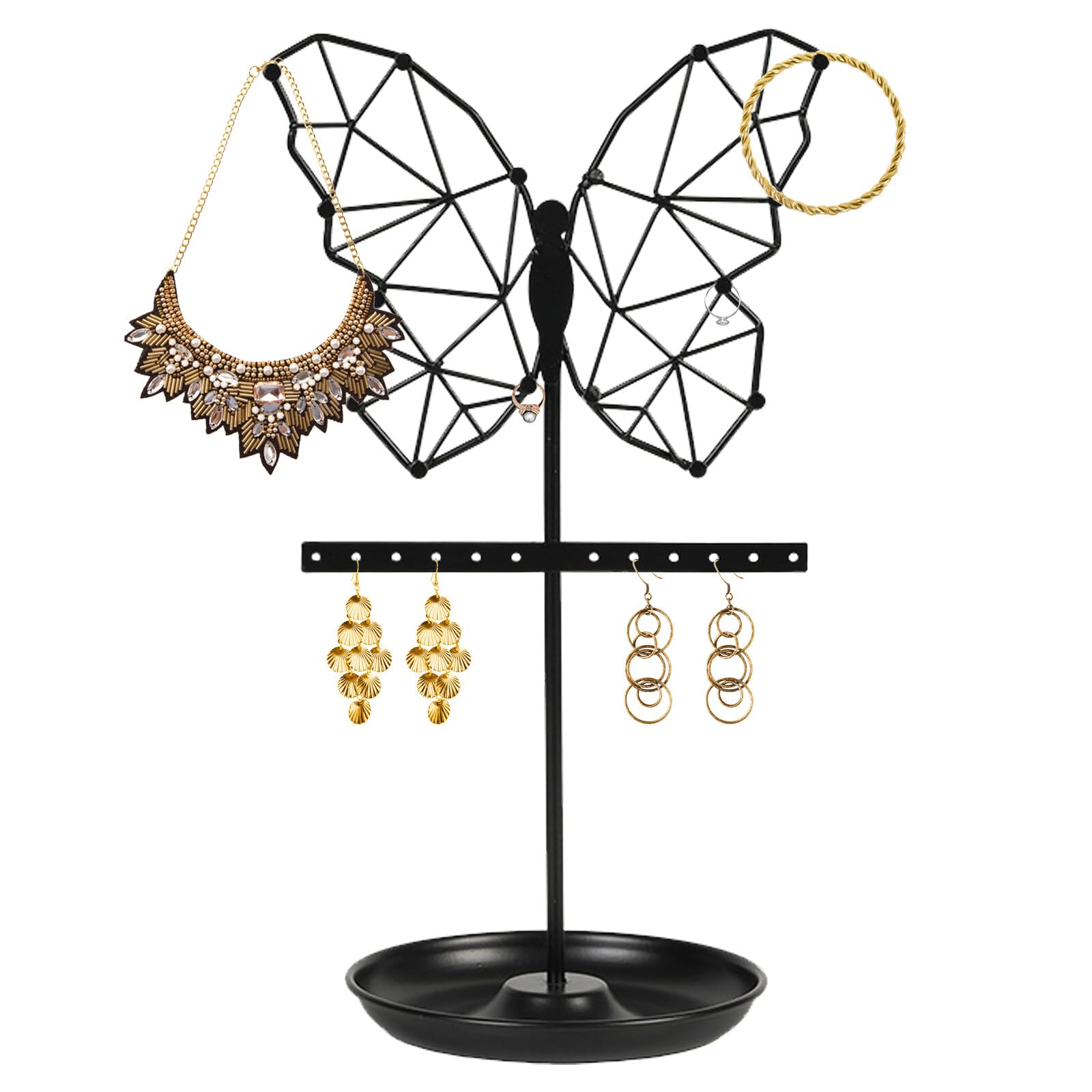 Dzmuero Necklace Holder, Jewelry Stand, Jewellery Tree, Black Butterfly Jewelry Display Stand, High Quality Metal, Exquisite and Durable, for Earrings, Necklaces, Jewelry (35 x 14CM, 1 Piece)