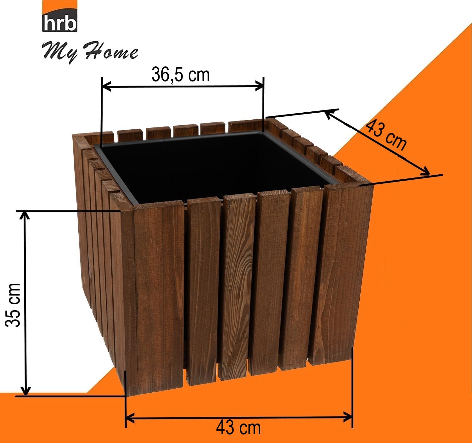 HRB Blumentopf Vintage eckig aus Echtholz braun, hochwertiger Holz Pflanztopf mit Kunststoffwanne mit 42 L Volumen für Innen und Außen, die Pflanzkübel haben EIN einzigartiges Design