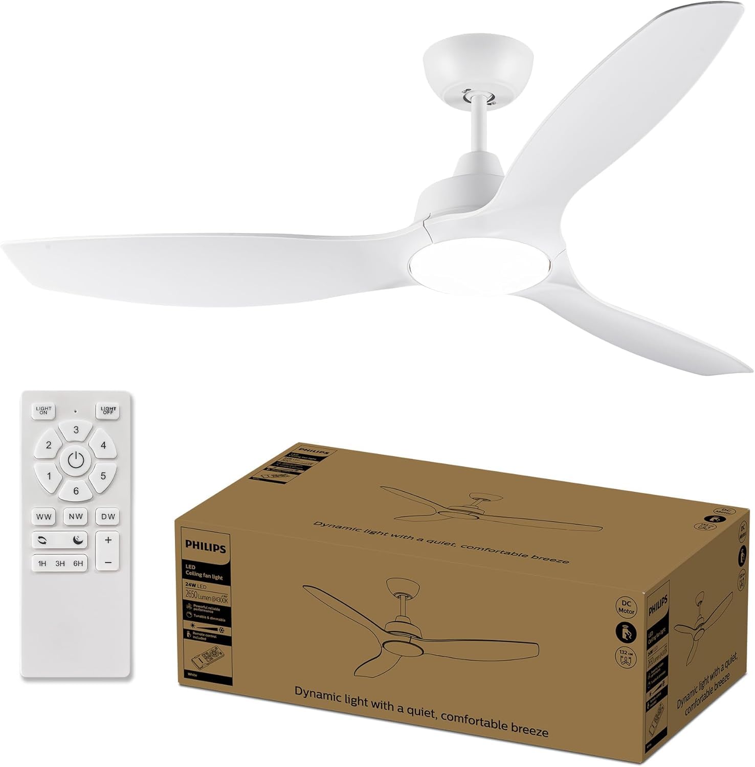Philips Ventilateur à pales fixes 52" 3 pales LED 28W moteur DC gradation télécommande