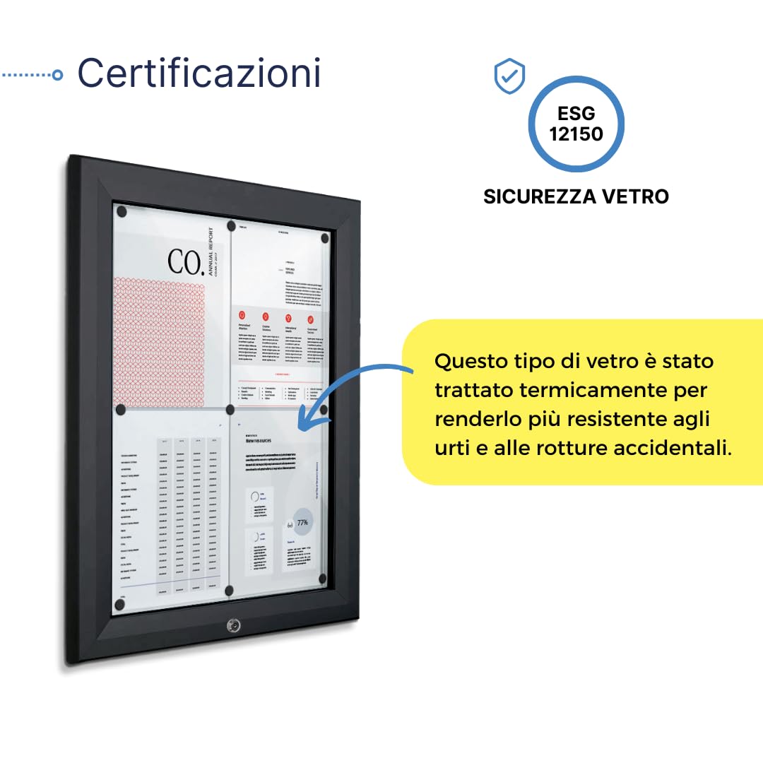 Danieli | Bacheca Certificata per Esterno 50x70 IP56, Vetro di Sicurezza, Ermetica e Antincendio |In Alluminio Colore Antracite, Magnetica con 2 Chiavi | Per Muri e Ringhiere (4xA4)