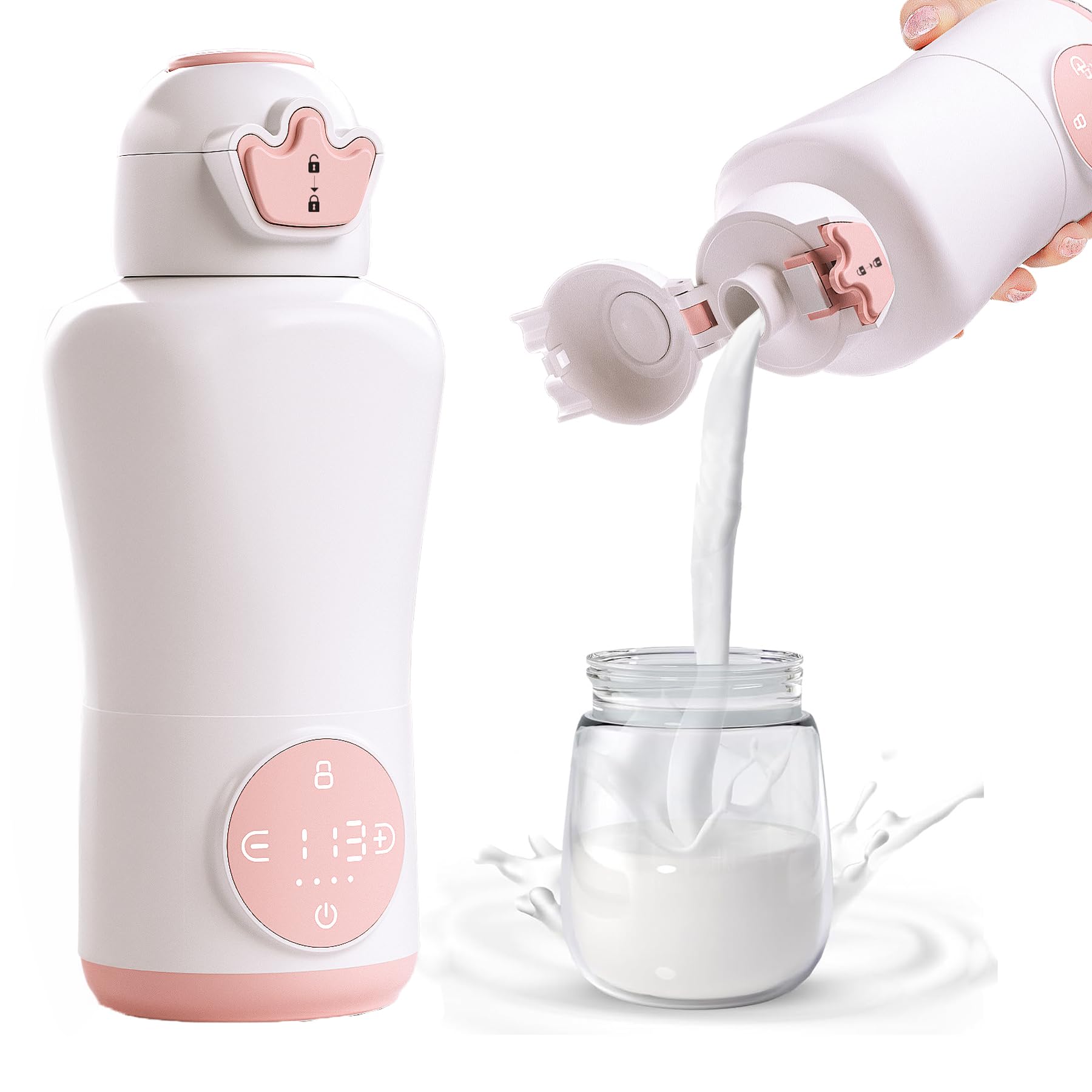 Portable Bottle Warmer with Super Fast Charging and Cordless, Instant breastmilk, Milk Warmer Formula Warmer with 15 Ounces Big Capacity, Baby Flask for Vehicle, Car, Airplane Journey