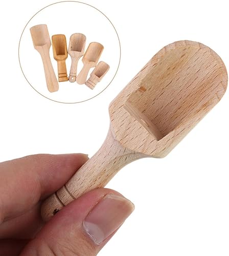 Miniatura 4 de Lurrose Cucharas de té de madera, 5 unidades, recipiente de sal de baño de madera, cucharada de madera, cuchara de café suelta para café molido,