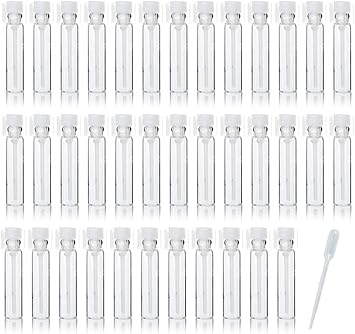 Glass Perfume Sample Bottle Vials, 100PCS, 1ml, 1/4 Dram | Empty, With 3ml 1pcs Droppers Samplers, For Essential Oils, Aromatherapy, With Caps