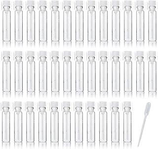 JJKMALL- 100PCS 1ml 1/4 Dram Empty Glass Perfume Sample Bottle Vials with 3ml 1pcs Droppers Samplers for Essential Oils Aromatherapy caps with