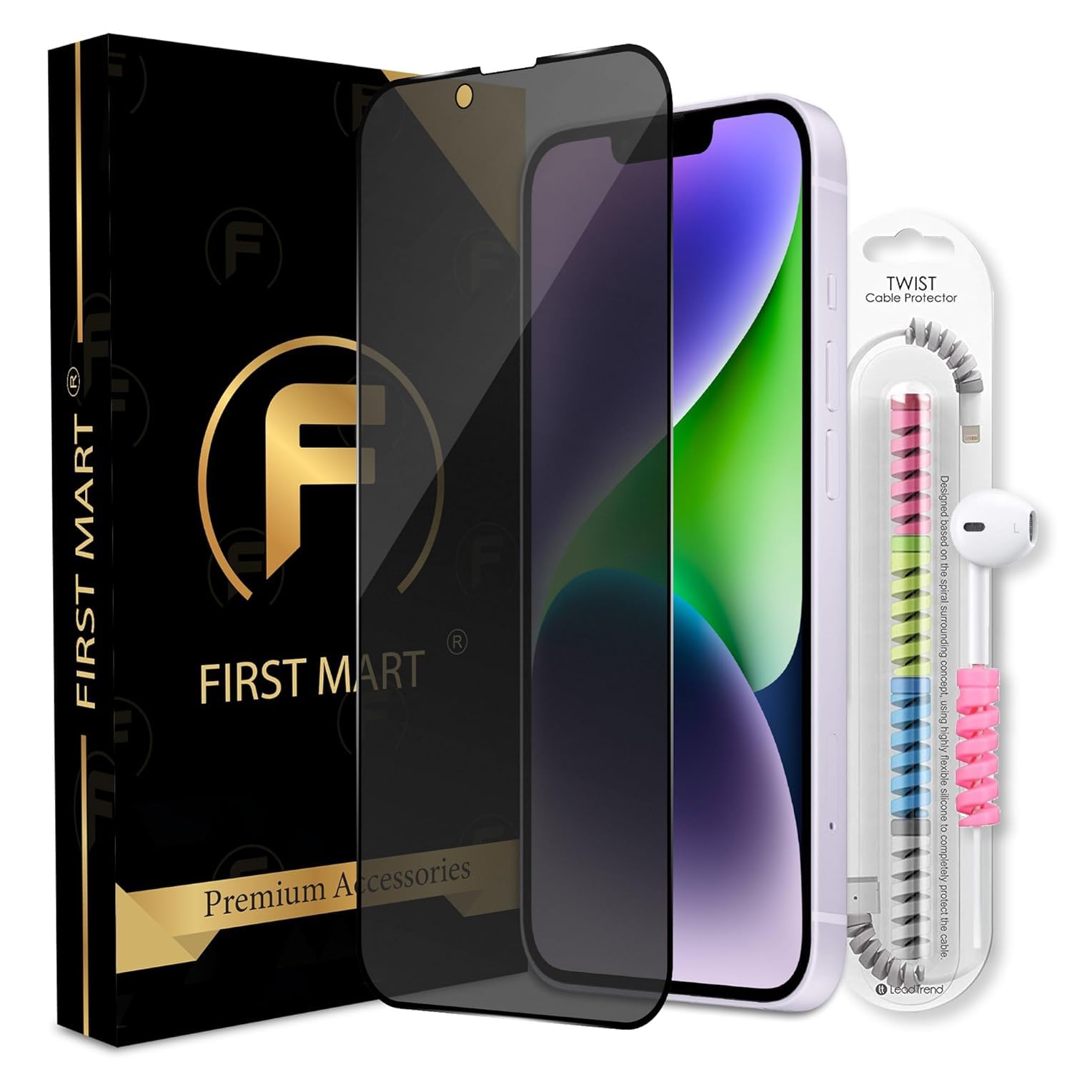 FIRST MART Matte Privacy Military-Grade Tempered Glass Screen Protector for iPhone 14 Plus and iPhone 13 Pro Max (6.7 Inch)with Edge to Edge Coverage, Cable Protector and Easy Installation kit | Anti Glare & Anti-Spy Protection