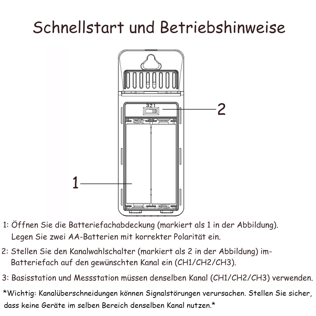 Sensore esterno per stazione meteorologica, sensore esterno radio collegato alla stazione base, 3 canali regolabili (nero, 1 pezzi)
