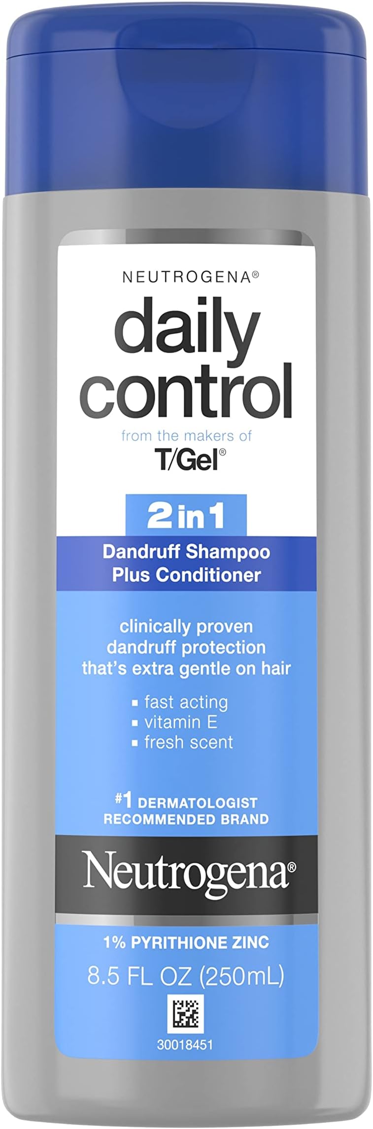 Neutrogena T/Gel Daily Control 2-in-1 Anti-Dandruff Shampoo Plus Conditioner with Vitamin E and Pyrithione Zinc, Fast Acting Relief for Scalp Itching and Flaking, 8.5 fl. oz