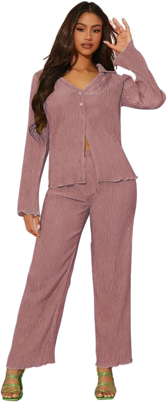 GRECIILOOKS Co ord Set for Women Stylish | Dress for Woman | Summer Cord Set for Women | Trendy Poly Lycra Textured Blend Pajama Set | Pyjama Set for Beach & Resort Outfits Full Sleeve