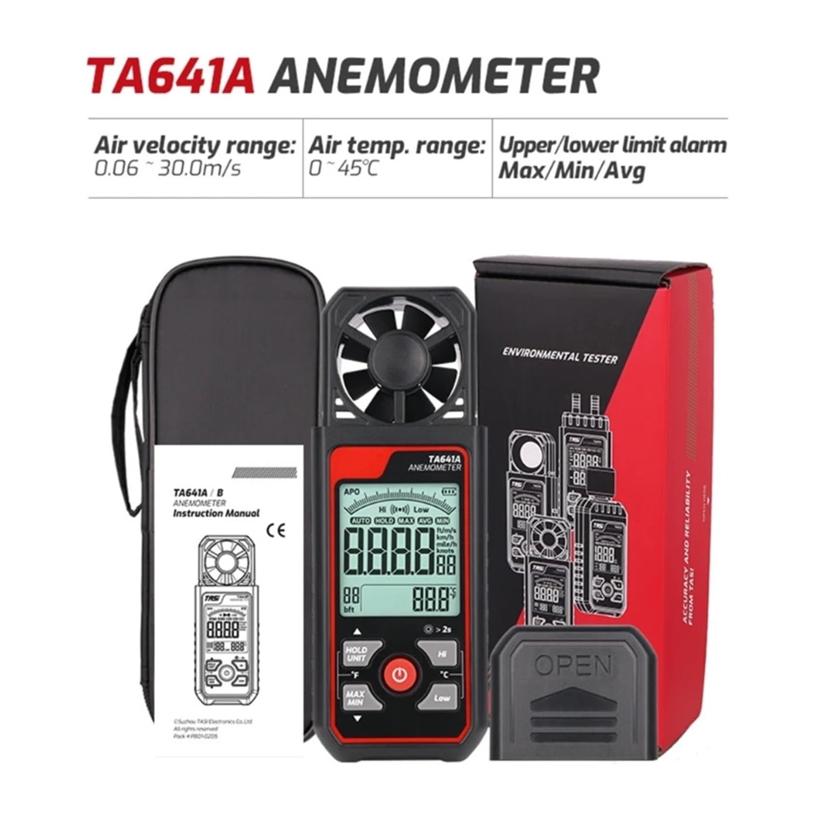 Anemometer, tragbares digitales LCD-Windgeschwindigkeitsmessgerät zur Messung von Windchills(TA641B)