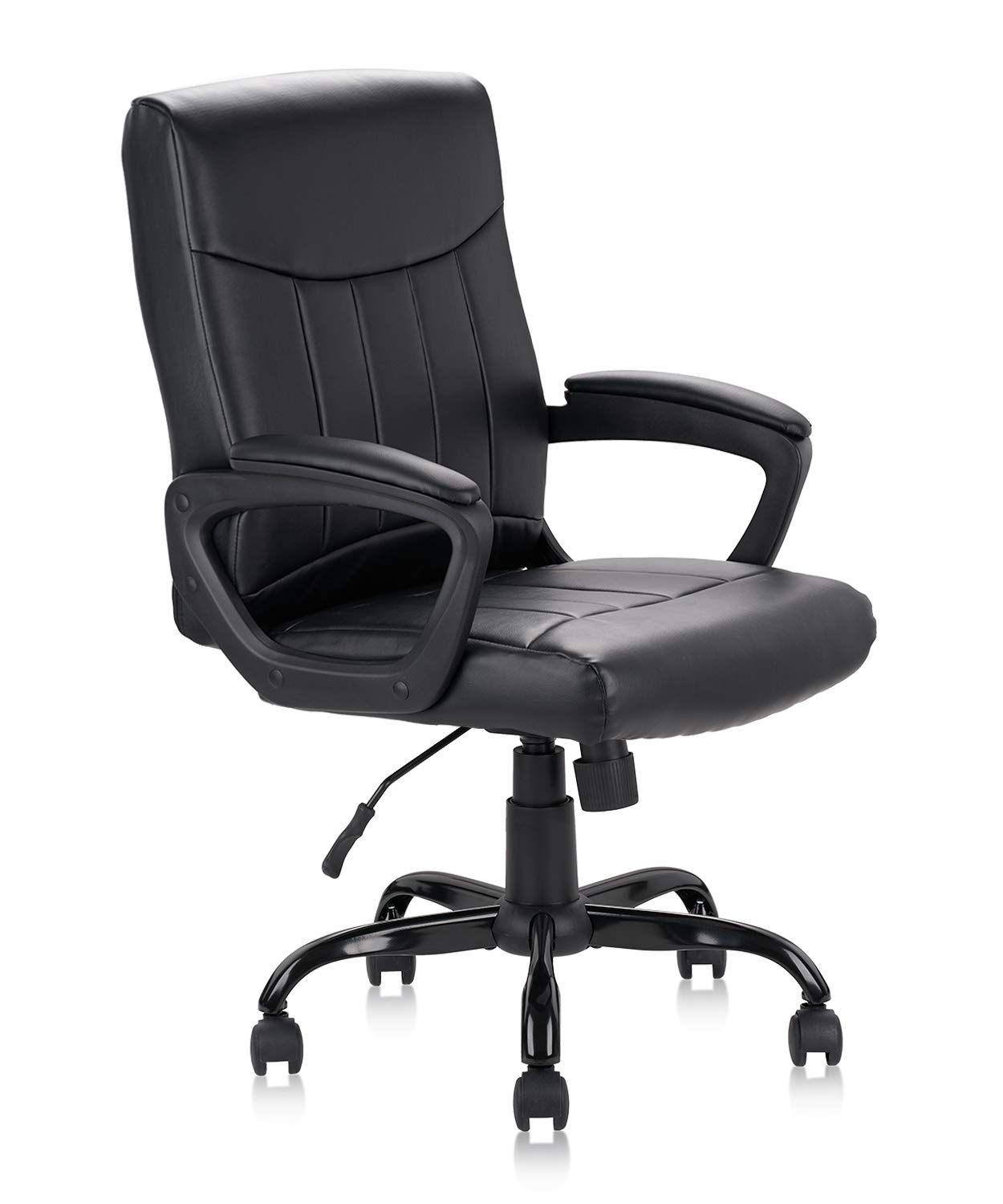 CLATINA Leather Office Executive Chair, Mid Back Computer Desk Chair with Lumbar Support and Padded Armrests, Ergonomic Adjustable Swivel Chair for