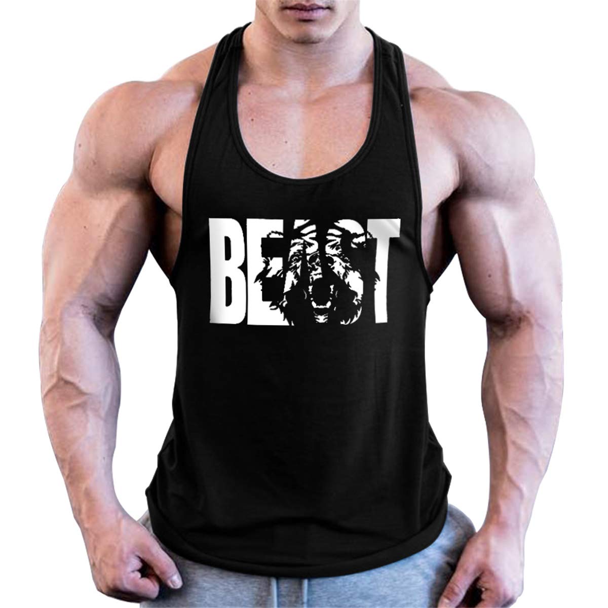 Cabeen Men's Muscle Vest Tank Top Stringer Bodybuilding Athletic Tank Top Black