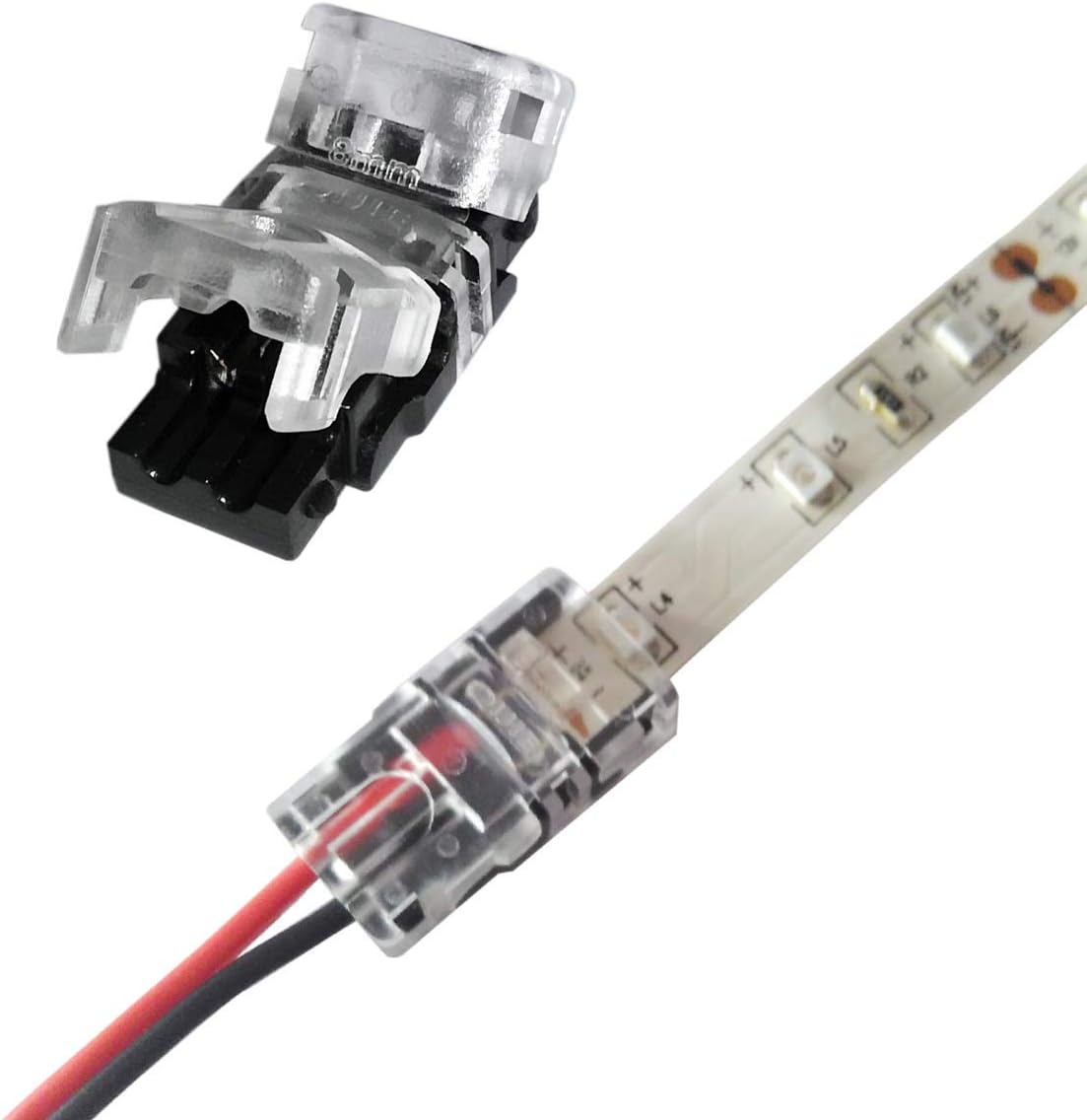 2835 3528 2 Pin 8mm LED Strip Connector - DIY Strip to Wire Quick Connection for 12v 24v Single Color Led Strip Lights (Pack of 10)