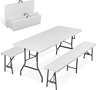 ZENY 6 Feet Picnic Table Set with 2 Benches, 3-Piece Camping Table Chair...