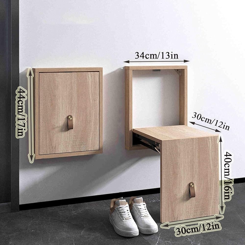 Wall-Mounted Folding Hidden Shoe Bench, Invisible Fold-Down Shoe Changing Stool, Space-Saving Shoe Rack for Entryway, Hallway and Mudroom(Color:White)