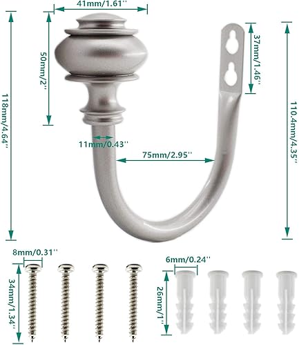 Miniatura 2 de Paquete de 2 ganchos de sujeción para cortina, gancho en forma de U, gancho para colgar en la pared, ganchos decorativos para cortinas de ventana,