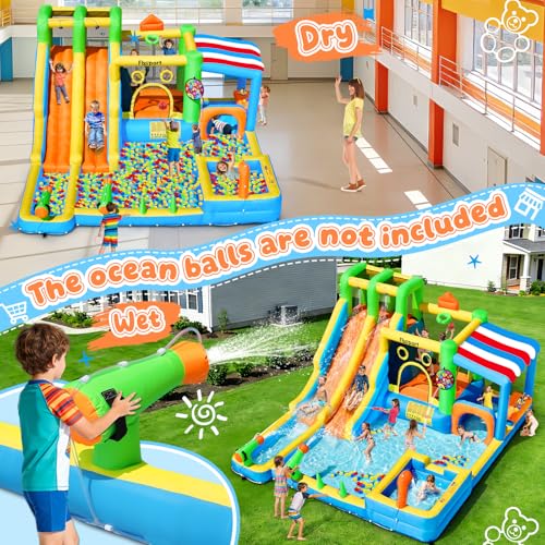 FBSPORT Inflatable Bounce House Double Water Slide,11 in 1 Inflatable Water Slide Park with 680W Blower, Splash Pool, Climbing Wall, Bouncy Castle for Indoor Outdoor Backyard - Thumbnail 5