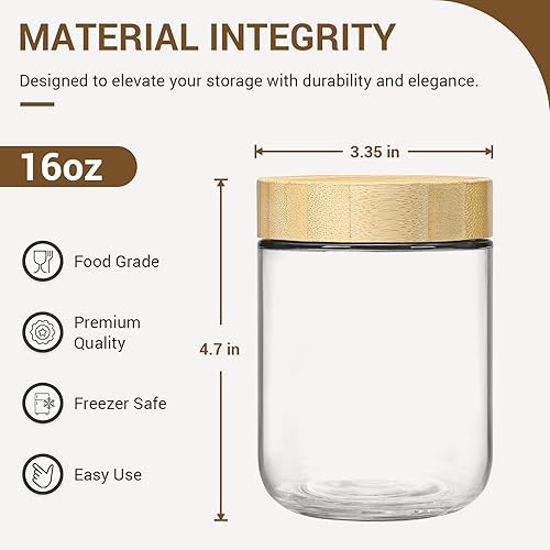 Miniatura 2 de NETANY Paquete de 4 tarros de vidrio de 16 onzas con tapas herméticas, recipientes de avena durante la noche con tapas de bambú, tarros de ensalada