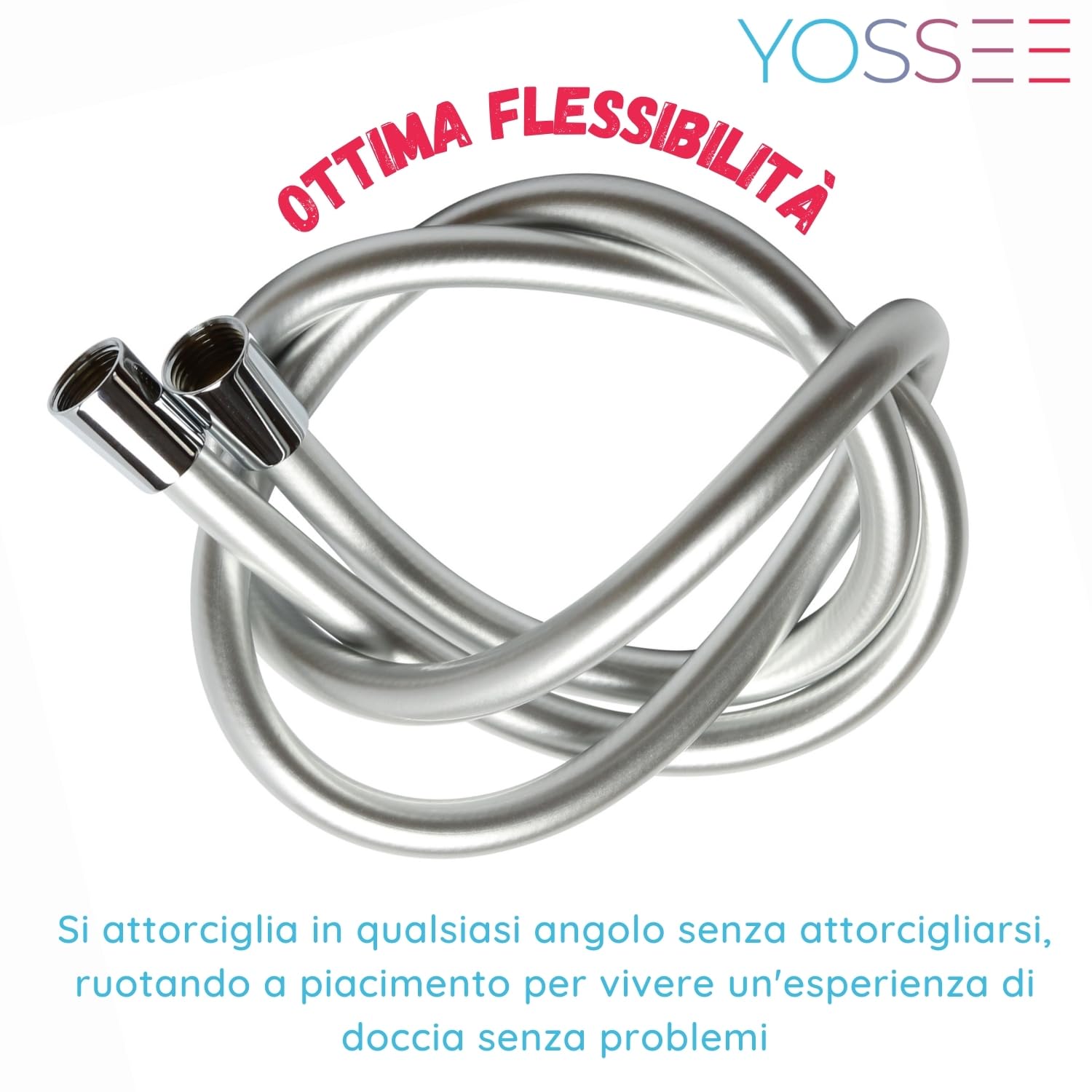 Yossee Tubo Doccia Flessibile 1.5m Argento PVC Universale Antipiega A Prova Di Perdite Resistente Alta Temperatura