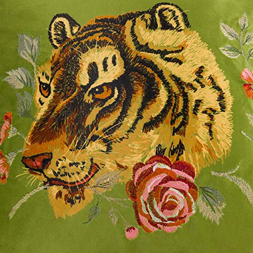 Jwh JW-TASSEL-TIGER Velvet Throw Pillow Cover Decorative Colorful Flower Emboidered Accent Pillow Case Print Cushion Soft Pillowcase Bed Living Room Couch Bedroom Decor Tassel 18X18 Inches Green thumb #2