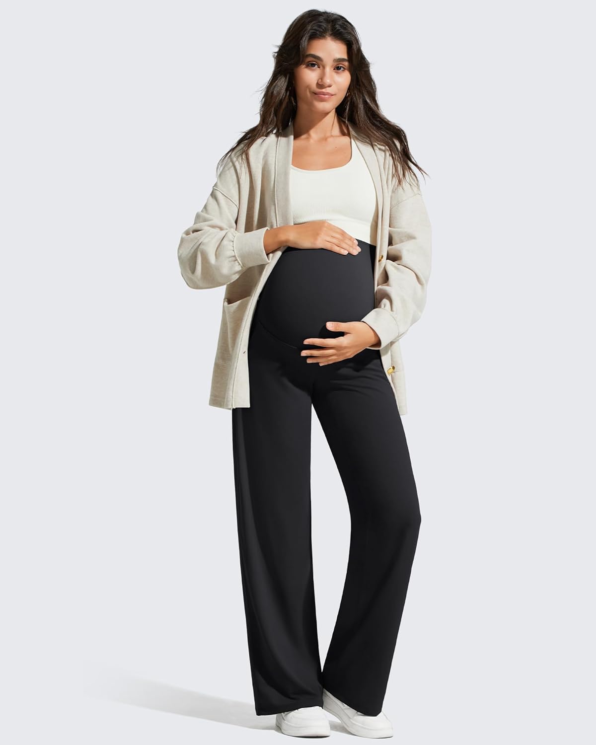 G4Free BareFeel Maternity Dress Yoga Pants with Pockets Over The Belly Stretchy Work Slack Pregnancy Wide Leg Casual Trousers - Image 6