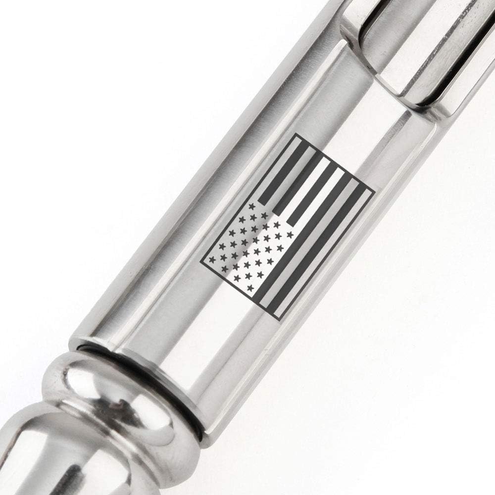 Cool Hand 5.1'' Bolt Action Tactical Pen, Cannon Style Stylus w/Clip & Glass Breaker, Mirror Finished 303 Stainless Steel, Ballpoint Ink Refillable, Heavy-Duty EDC Writting Pen, w/USA Flag Logo