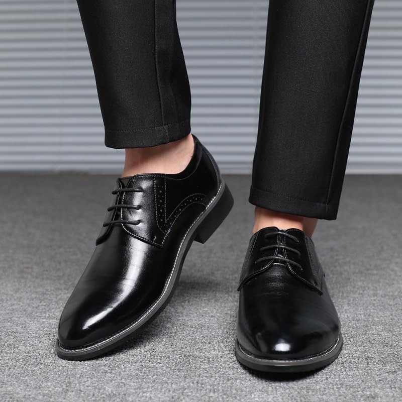 Men's Work Oxford Dress Shoes Pu Leather Lace Up Round Toe Non Slip Rubber Sole Low Top Uniform Professional Comfortable Slip Resistant4