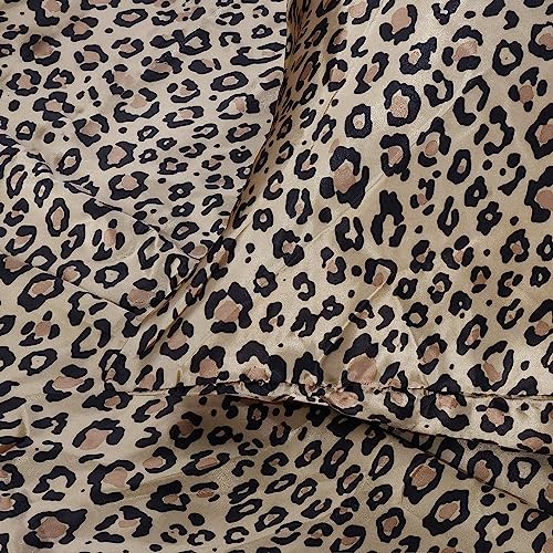 Martex Elegance Seduction 1S51594 Satin Silky Deep Pocket Easy Care Machine Washable 1 Fitted Sheet 1 Flat Sheet And 2 Pillowcases King Size 4 Piece Leopard Animal Print Sheet Set, King, Brown #TOP3