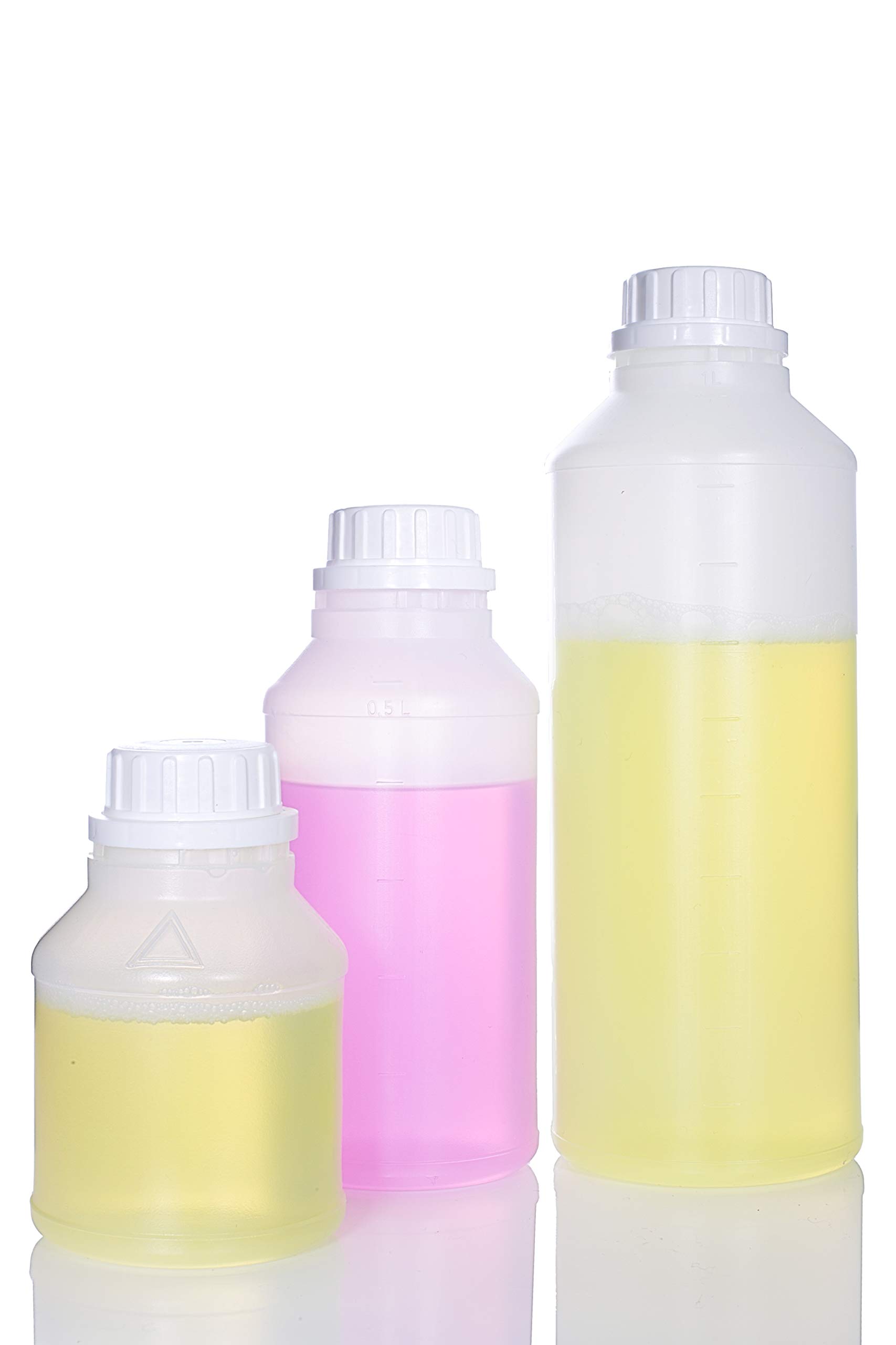BenBow HDPE Kunststoffflasche 10x 500ml mit Schraubverschluss und Skala für sichere Aufbewahrung von Flüssigkeiten und Chemikalien - ideal für Haushalt, Labor und Industrie