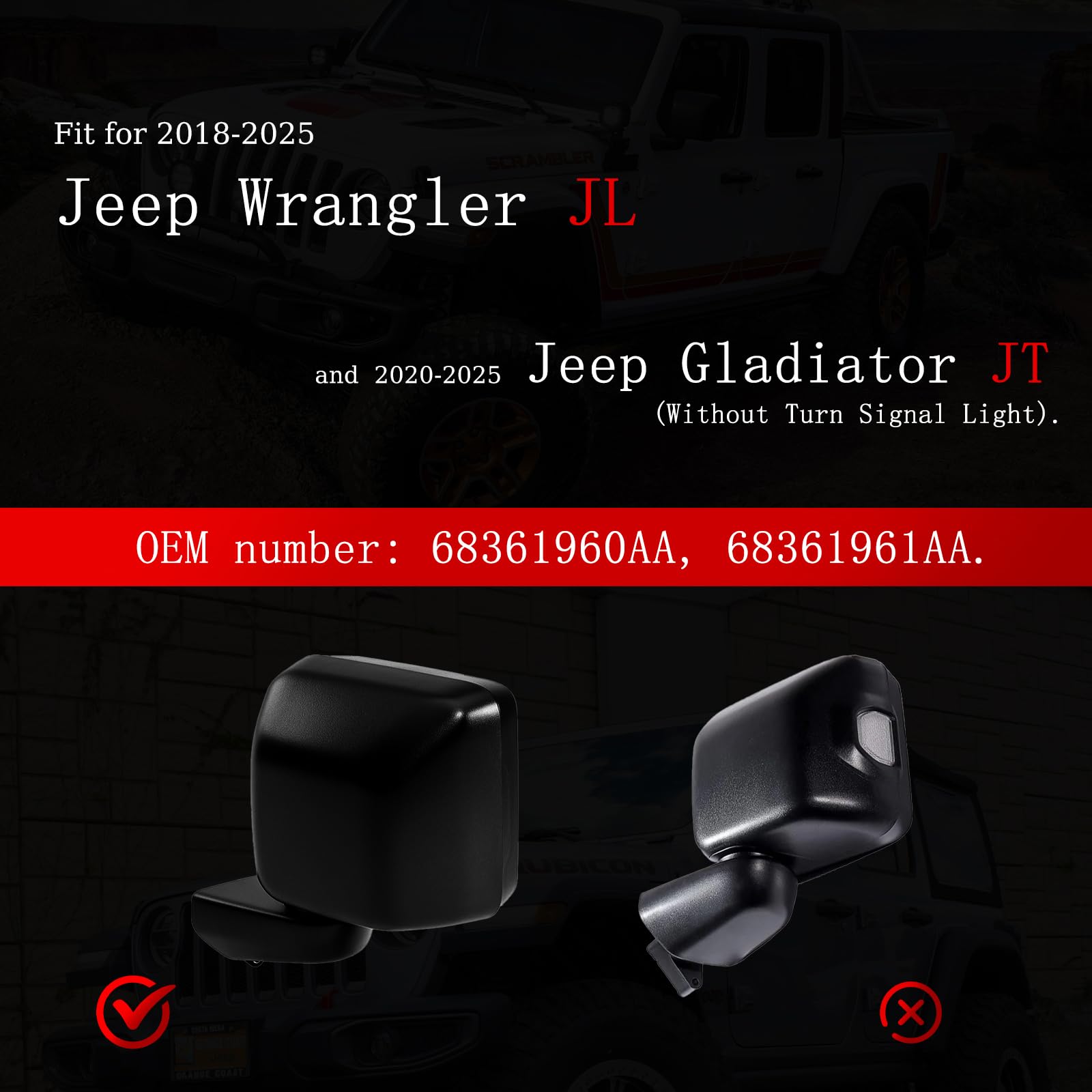 Amazon.com: Mirror Cover Cap Replace for 2018-2025 Jeep Wrangler