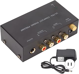 Phono Turntable Preamp,Mini Electronic Audio Stereo Phonograph Preamplifier with RCA Input,RCA Output & Low Noise Operation,Portable Independent Knob Control(US)