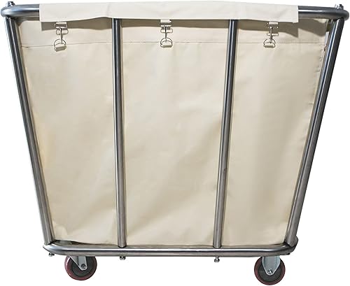 Miniatura 3 de Graywlof Carrito de lavandería de 10 bushel con ruedas, resistente, industrial, para el hogar, color beige, grande, cesta de lavandería, cesta de