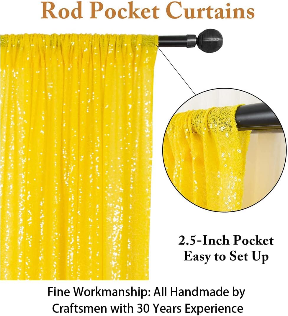 ShinyBeauty Sparkle Backdrop Curtain Yellow 2 Panels Set Sequin Photo Backdrop 2FTx8FT Sequin Backdrop Curtain Pack of 2-1220S