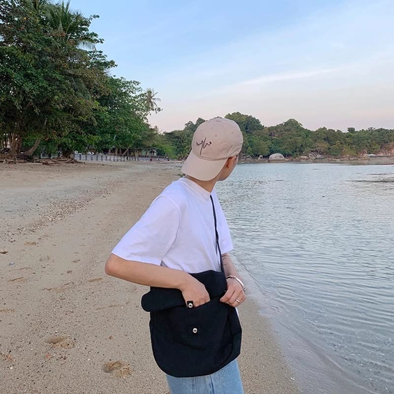 Men's Crossbody Bag Men's Unisex Canvas Bag Simple Messenger Bag Foldable for Hiking Cycling Traveling(Black)4